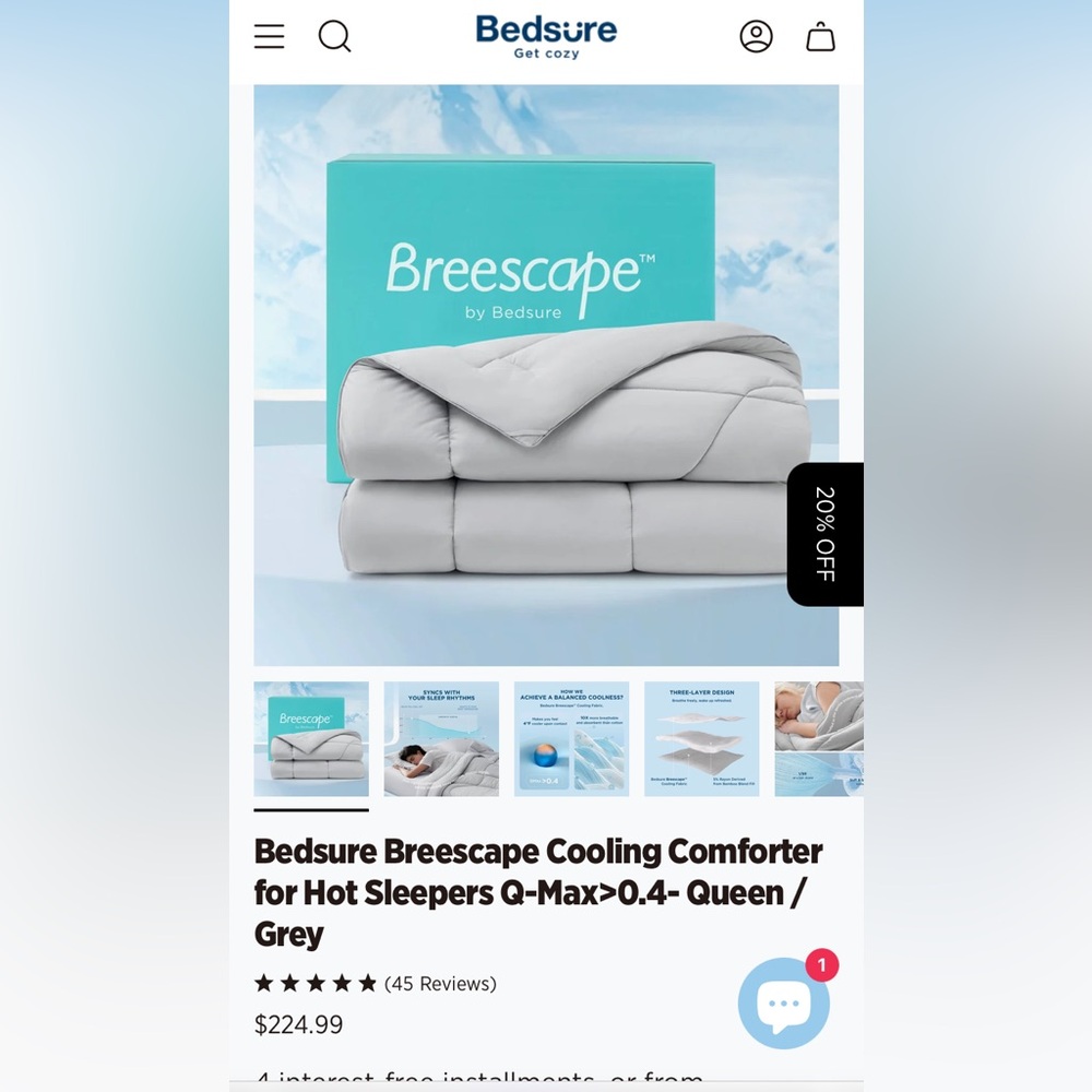 Bedsure cooling comforter light grey NIB